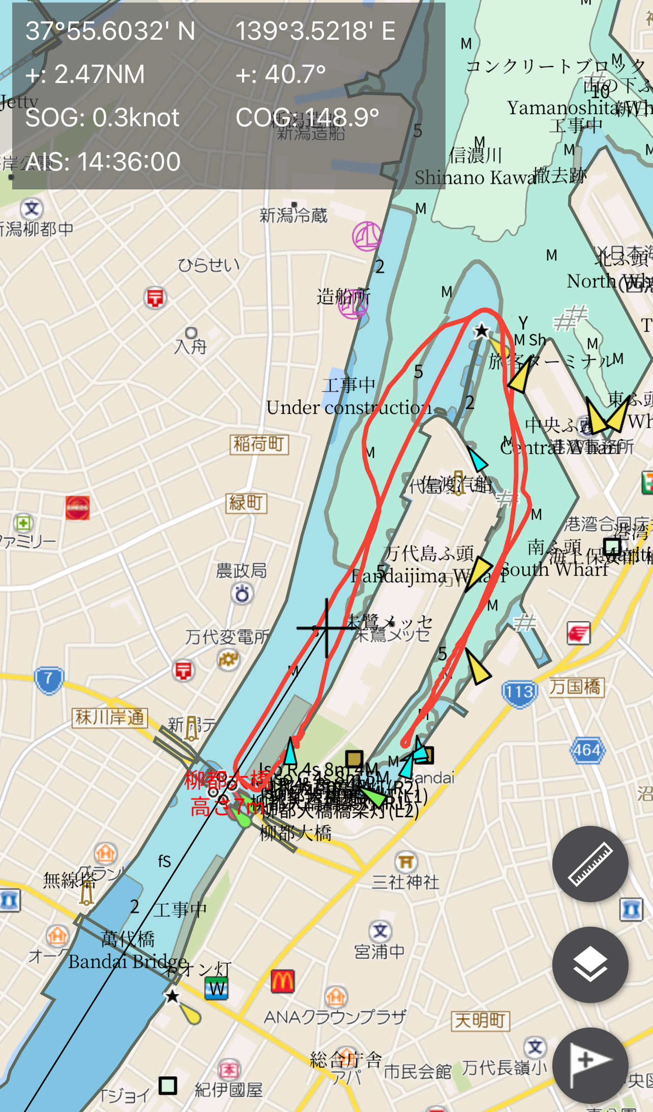 信濃川機走航跡